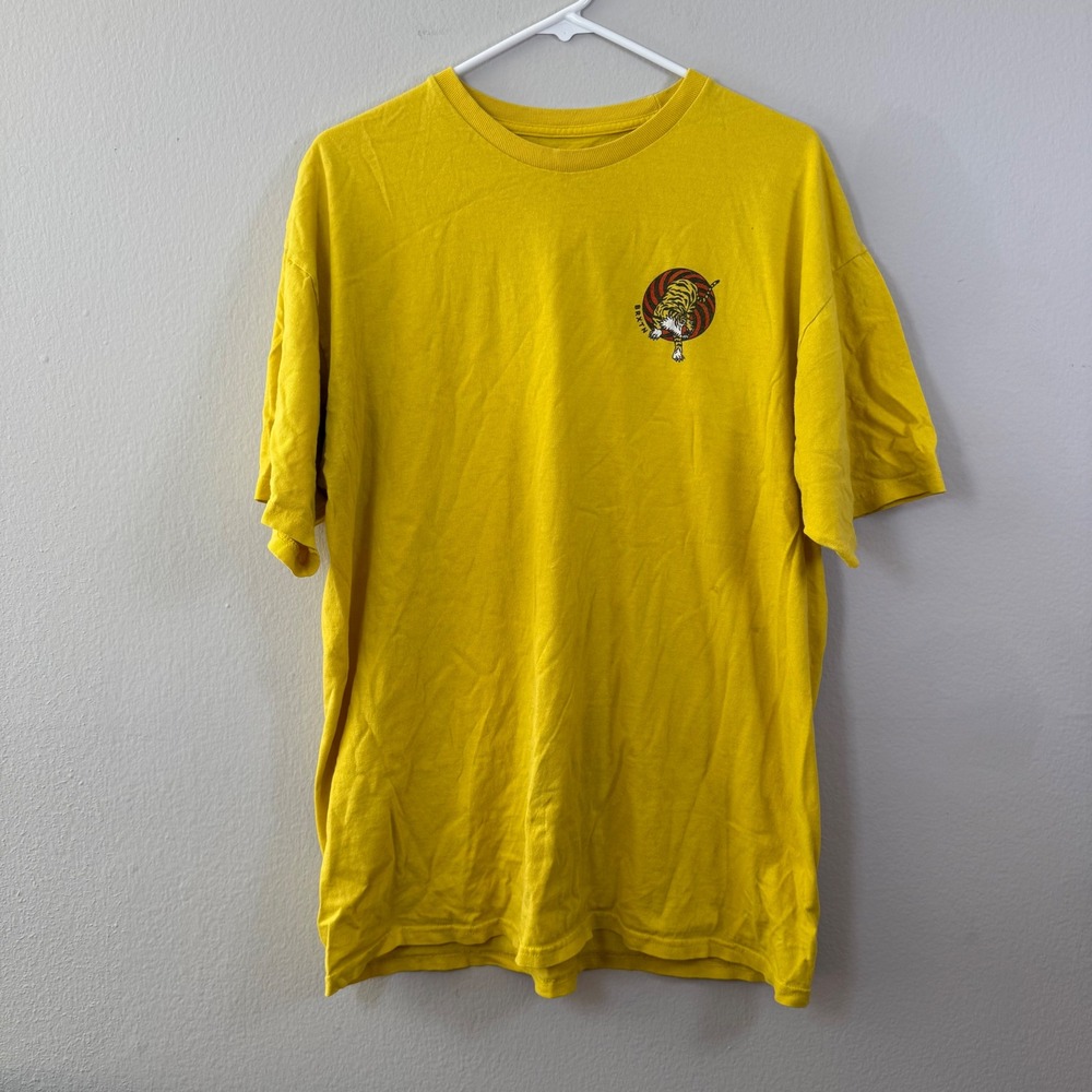 Brixton Mens Graphic T Shirt Yellow Tiger Logo Short Sleeve Tee staind pits